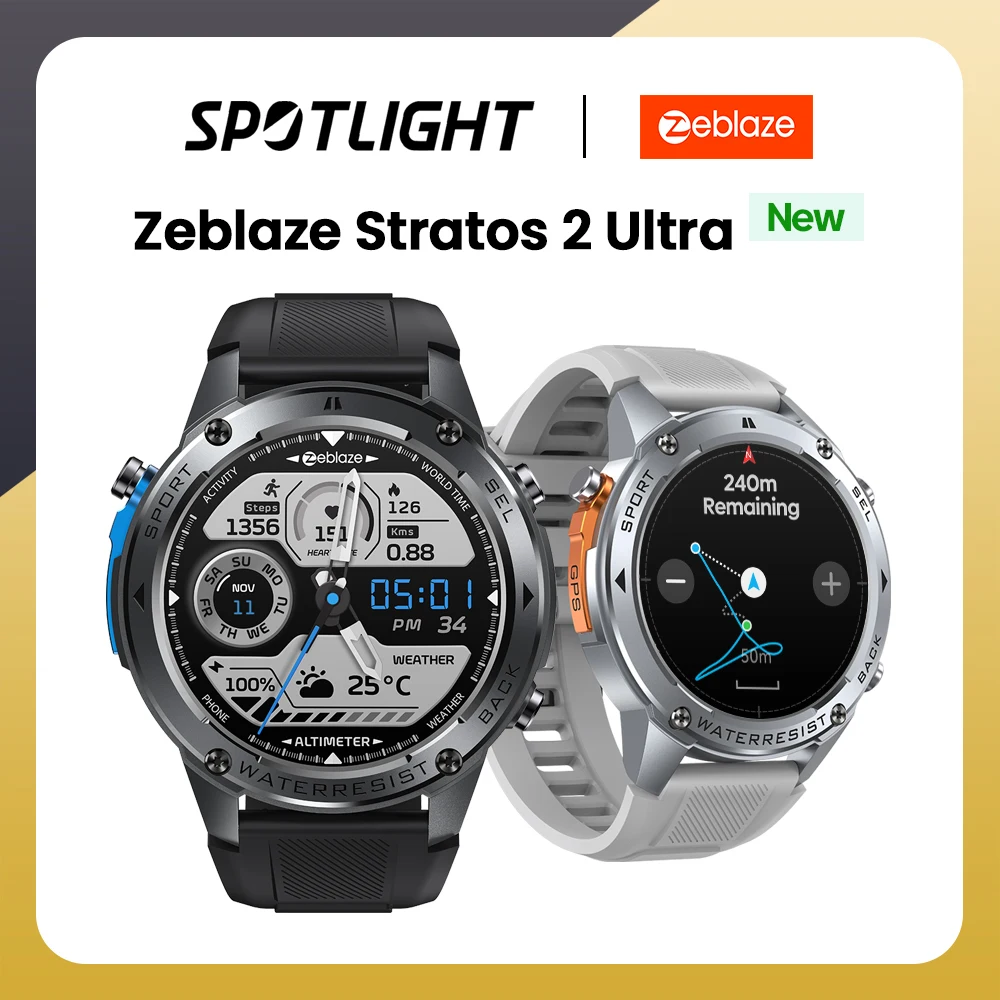 Zeblaze-Montre intelligente GPS Ultra Stratos 2, bande touristique intégrée, boussole GNSS, altimètre barométrique, 10 iko, appel vocal, nouveau