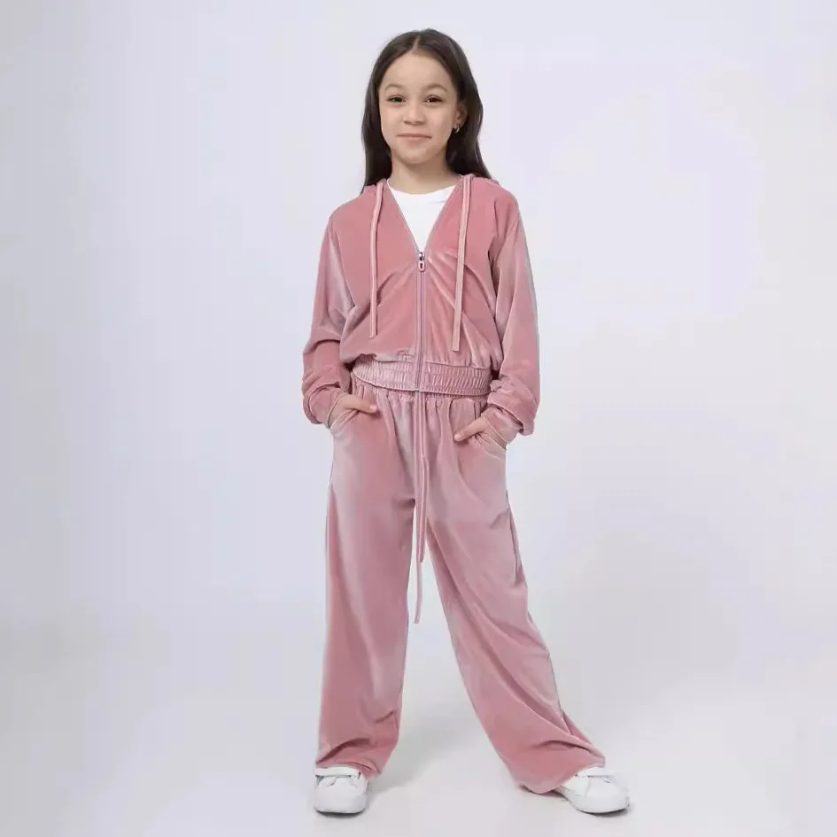 Europe America autumn and winter girls' sports hat velvet suit casual sweater two-piece set