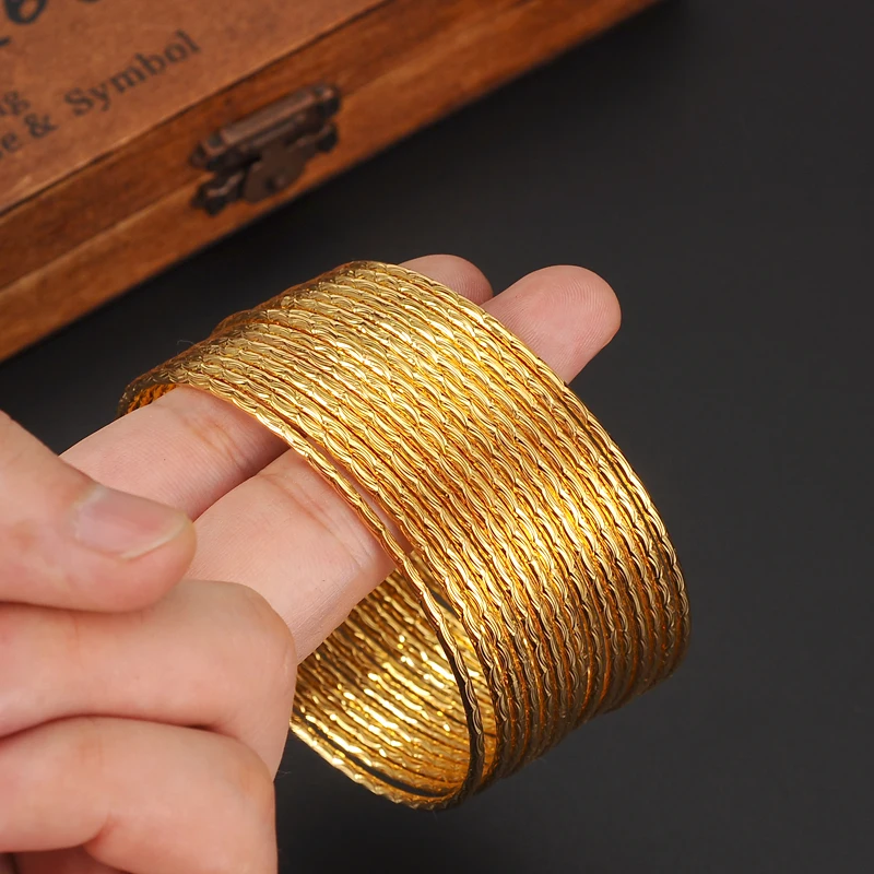 15PCS 24KGold Plated Ethiopian bangle bracelet African Women jewelry Gold Dubai big circle bangles bracelet wedding bridal gift