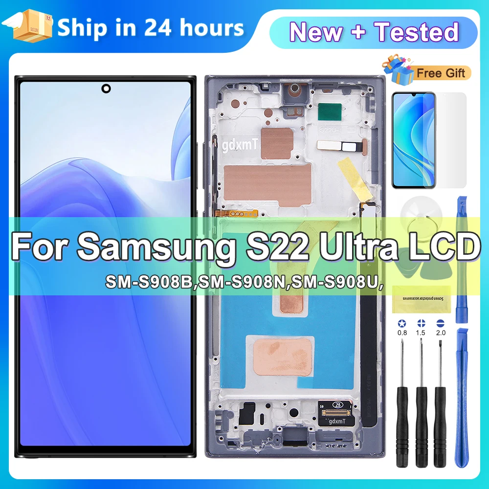 Super Screen for Samsung S22 Ultra 5G SM-S908B/DS S908N S908U S908E Lcd Display Touch Screen Digitizer Assembly S22Ultra Display