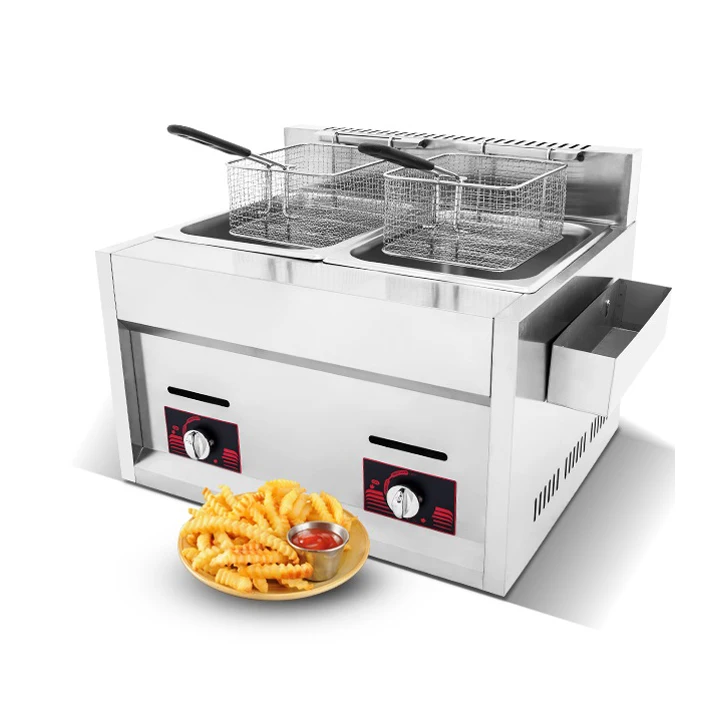 Kitchen uses 6L + 6L double tank gas fryer French fries machine chicken donut fryer restaurant equipment