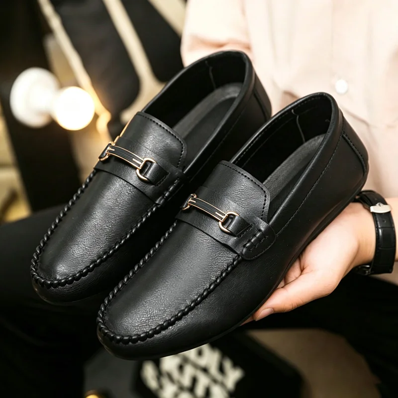 Classic Black Leather Loafers For Men Big Size 46 Breathable Slip on Casual Shoes Man Lazy Shoes Comfy Flat Men's Office Shoes
