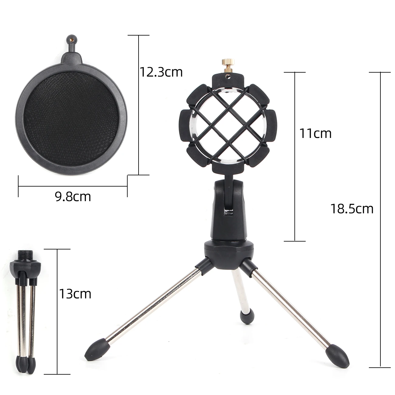 Depusheng Adjustable Desktop Tripod Stand Studio Condenser Microphone Mic Stand with Windscreen Cover