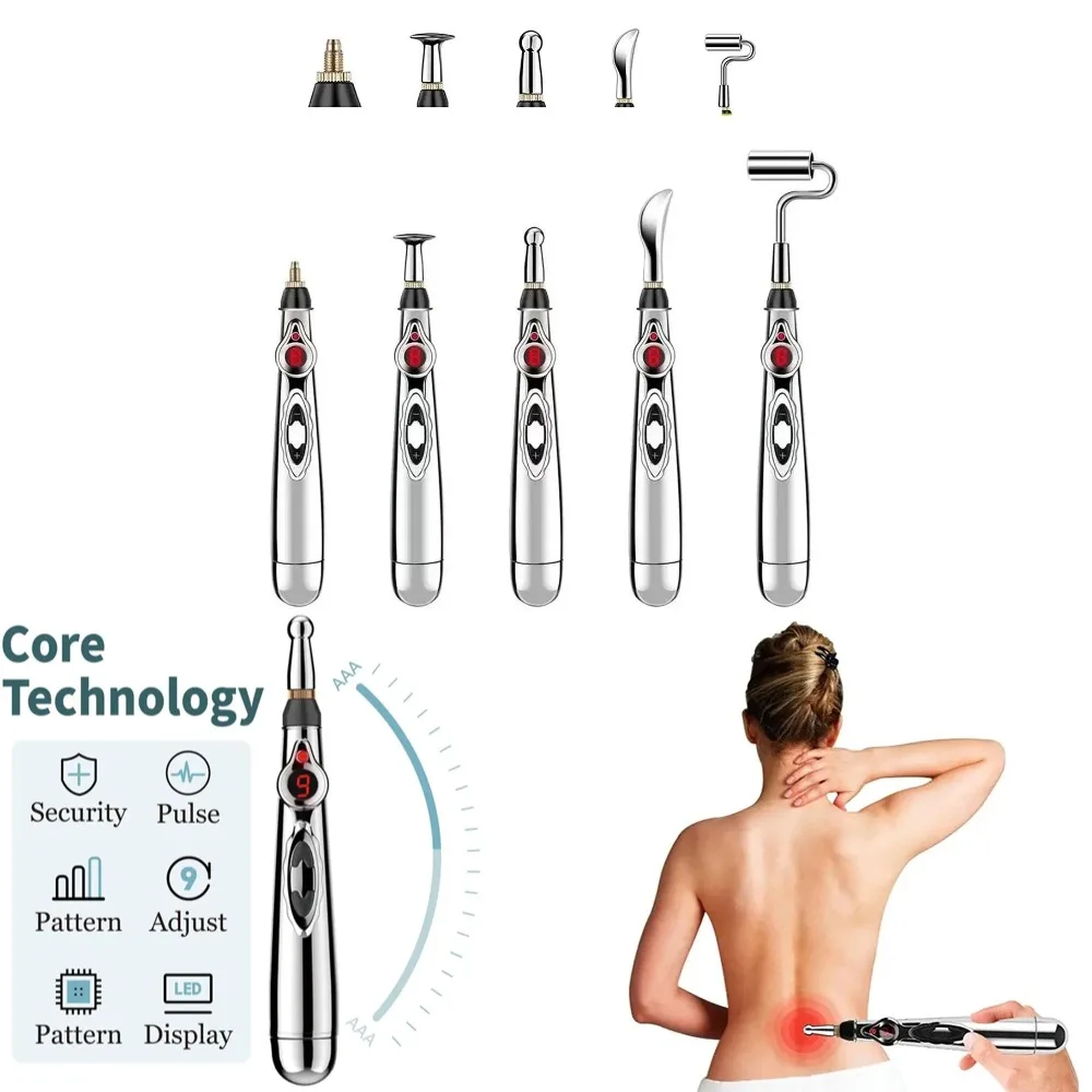 Stylo d'acupuncture électronique 3 en 1 pour soulager la douleur, massage des points, stimulation des méridiens, masseur à impulsions énergétiques, outil de thérapie par acupression pour usage domestique