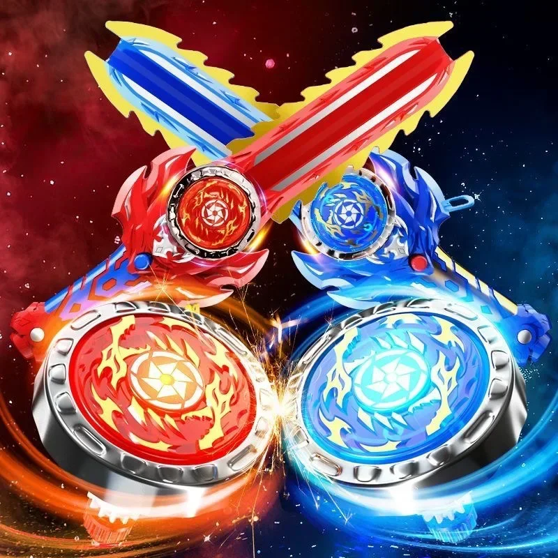 Creative Hand Cranked Gyro Sword Launcher Led Spinning Top Color Luminous Spinning Toys For Boys Girls Children Birthday Gift