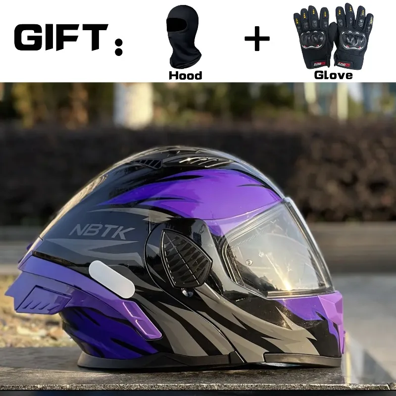 NBTK Helmet DOT Certified Motorcycle Helmet Small Shell Men's and Women's Winter Double Lens Peeling Helmet Four Seasons