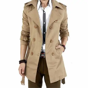 Men's Vintage Double-Breasted Trench Coat 3 Men's Windbreaker Jacket Vintage Black Khaki Spring Autumn Business Trench Male Double Breasted Retro Classic Long Coat Thick 3