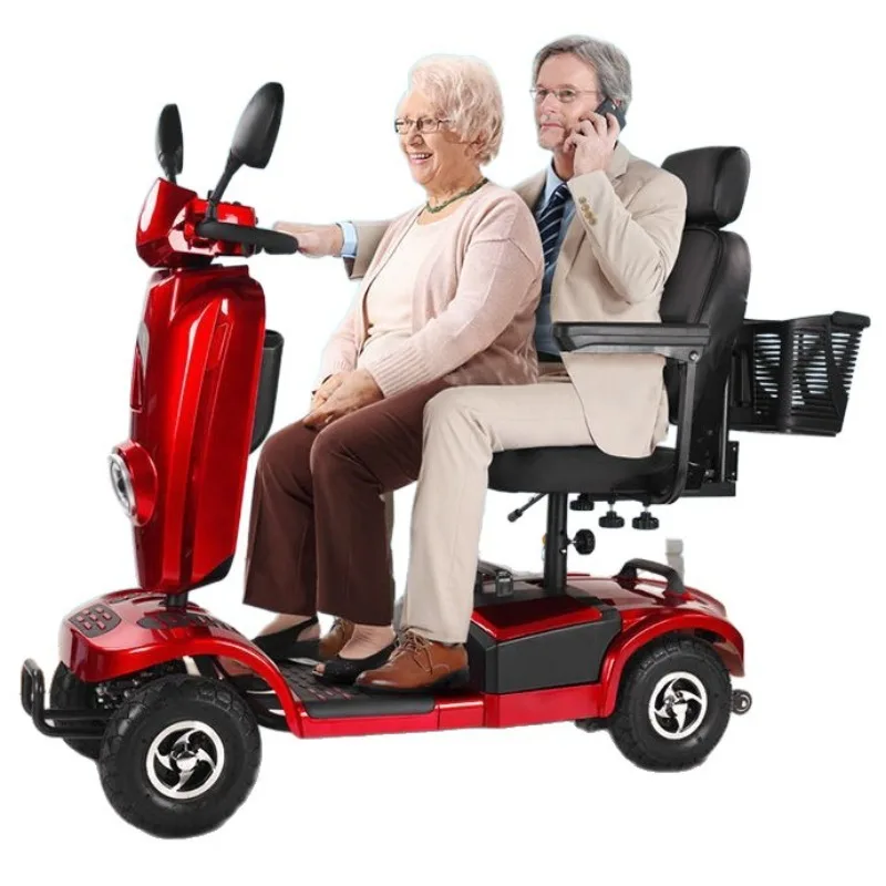 Moped elderly scooter four-wheel, two-seat elderly scooter foldable disabled electric vehicle