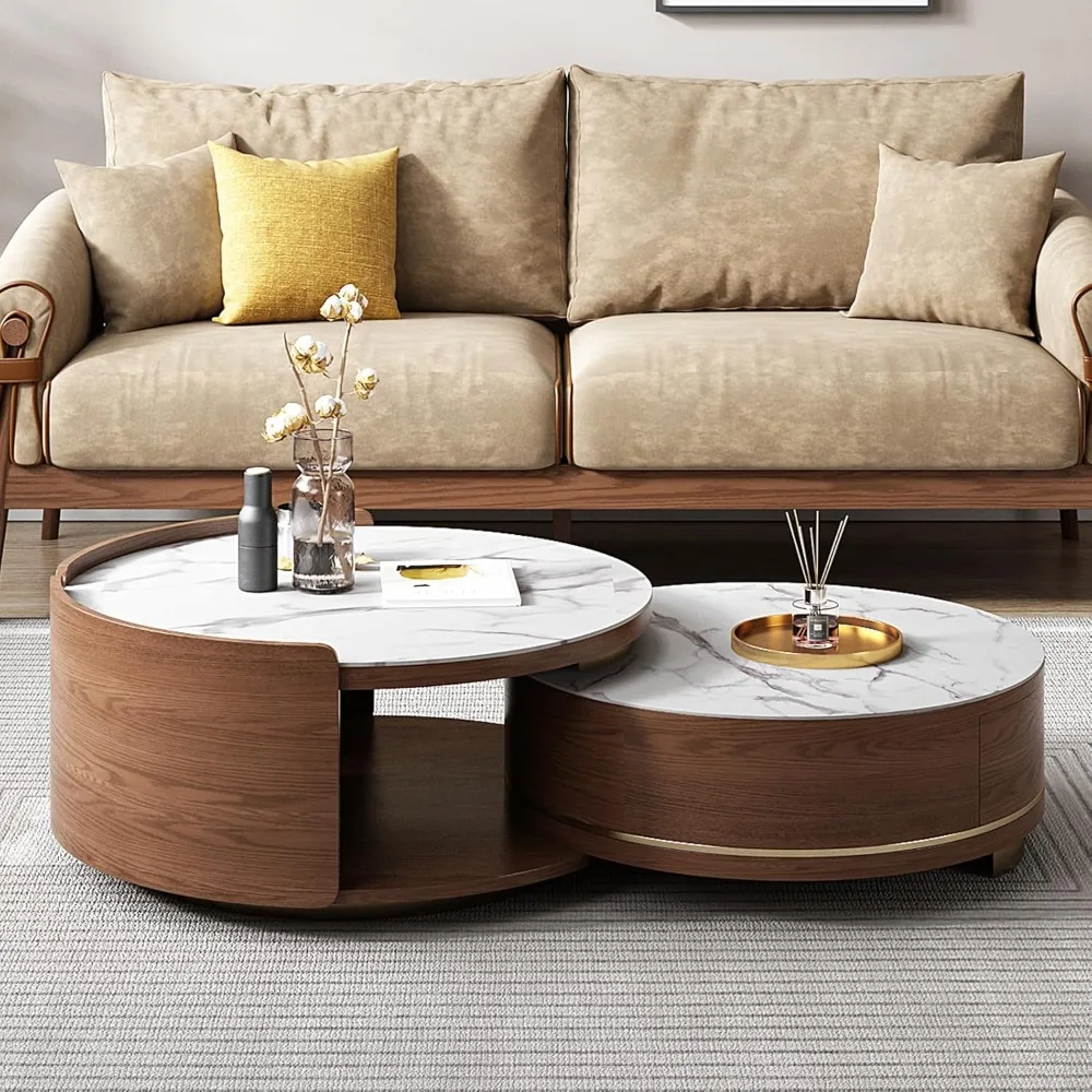 

Nesting Coffee Table with Drawer Round Coffee Table Sintered Stone Coffee Table
