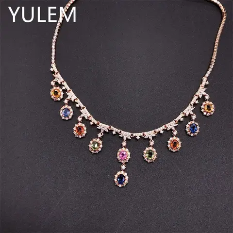 YULEM Natural Sapphire S925 Sterling Silver Colorful Sapphire Gemstone Pendant Necklace Fine Fashion Charm Jewelry for Women