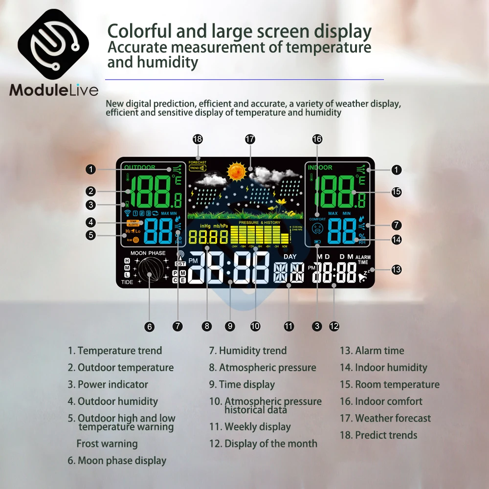 WIFI bezprzewodowy termometr inteligentny elektryczny LCD termometr higrometr cyfrowy Radio stacja pogodowa zegary 12H 24H na zewnątrz wewnątrz