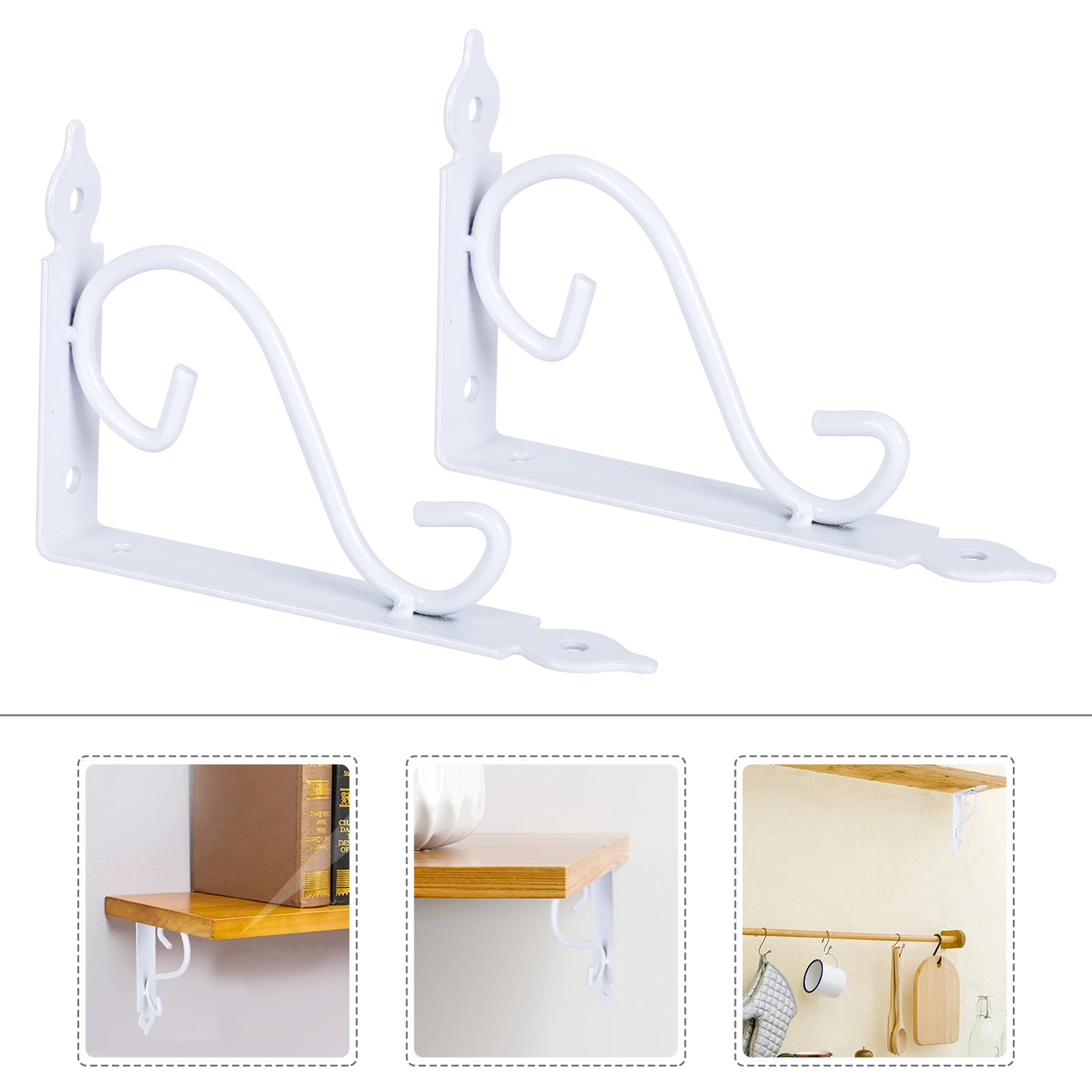 

2pcs Iron Triangle Wall Brackets Heavy Duty Black White Finish Rustic Style Home Decor Storage Solution Shelf Support