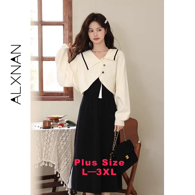 

ALXNAN Plus Size Chinese Style Women's Cardigan Flower Button Lapel Collar 2026 Spring Knit Sweaters Sold Separately D00932MY