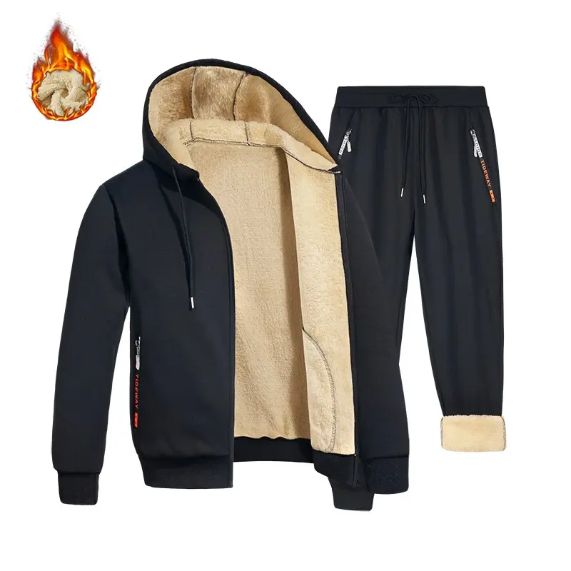 2024 Autumn and Winter New Fashion Trend Thickened Warm Sports Suit Men's Casual Loose High-Quality Plus-Size Two-Piece Set