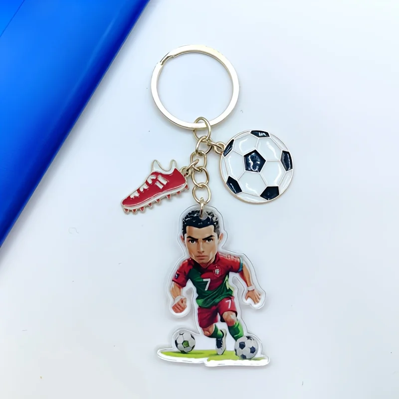 1pc Zinc Alloy Football Player Keychain, Soccer Ball & Cleats Cartoon Key Chain for Sports Fans Gift