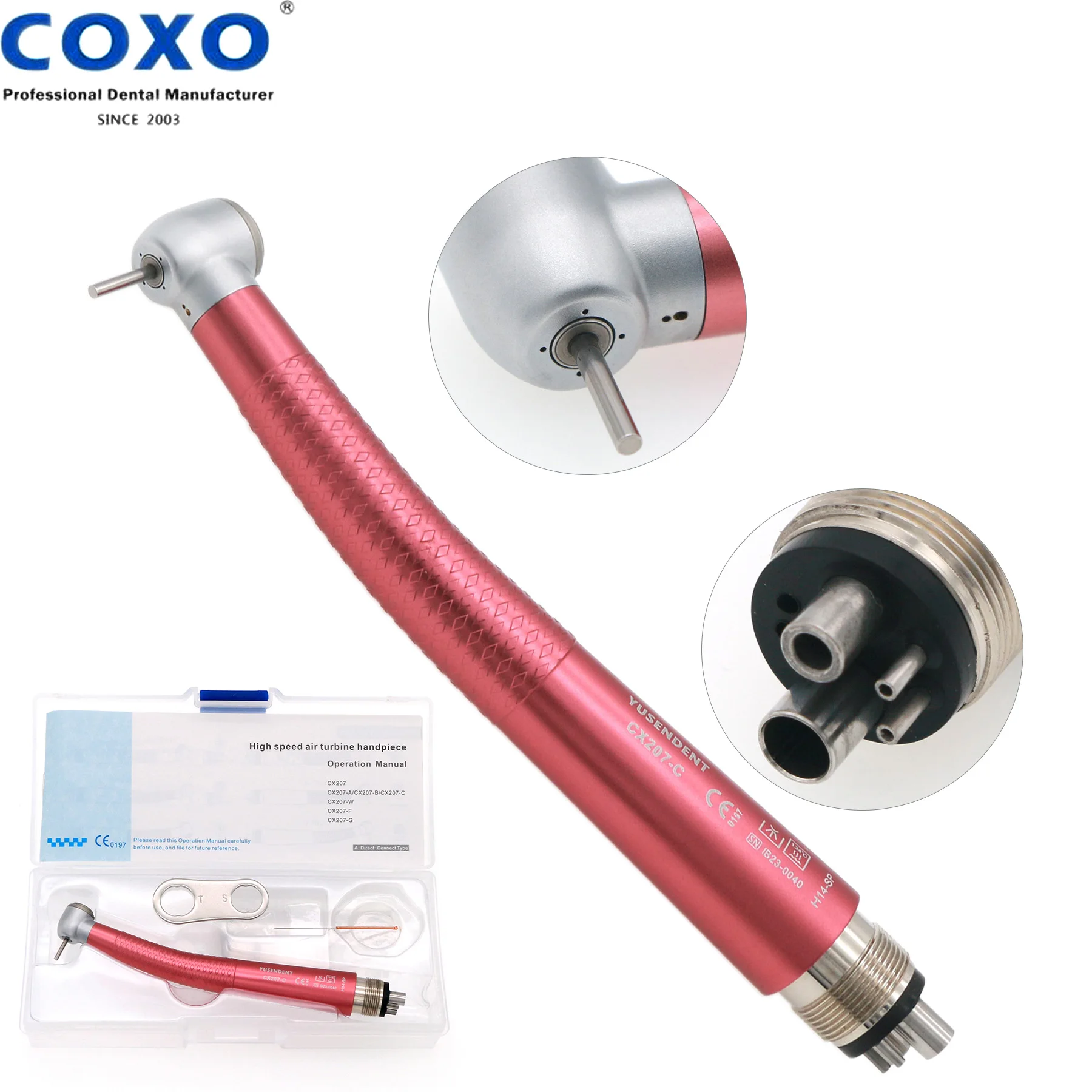 

COXO YUSENDENT Dental High Speed Handpiece 4Hole Single Water Spray Push Button Standard Head Red