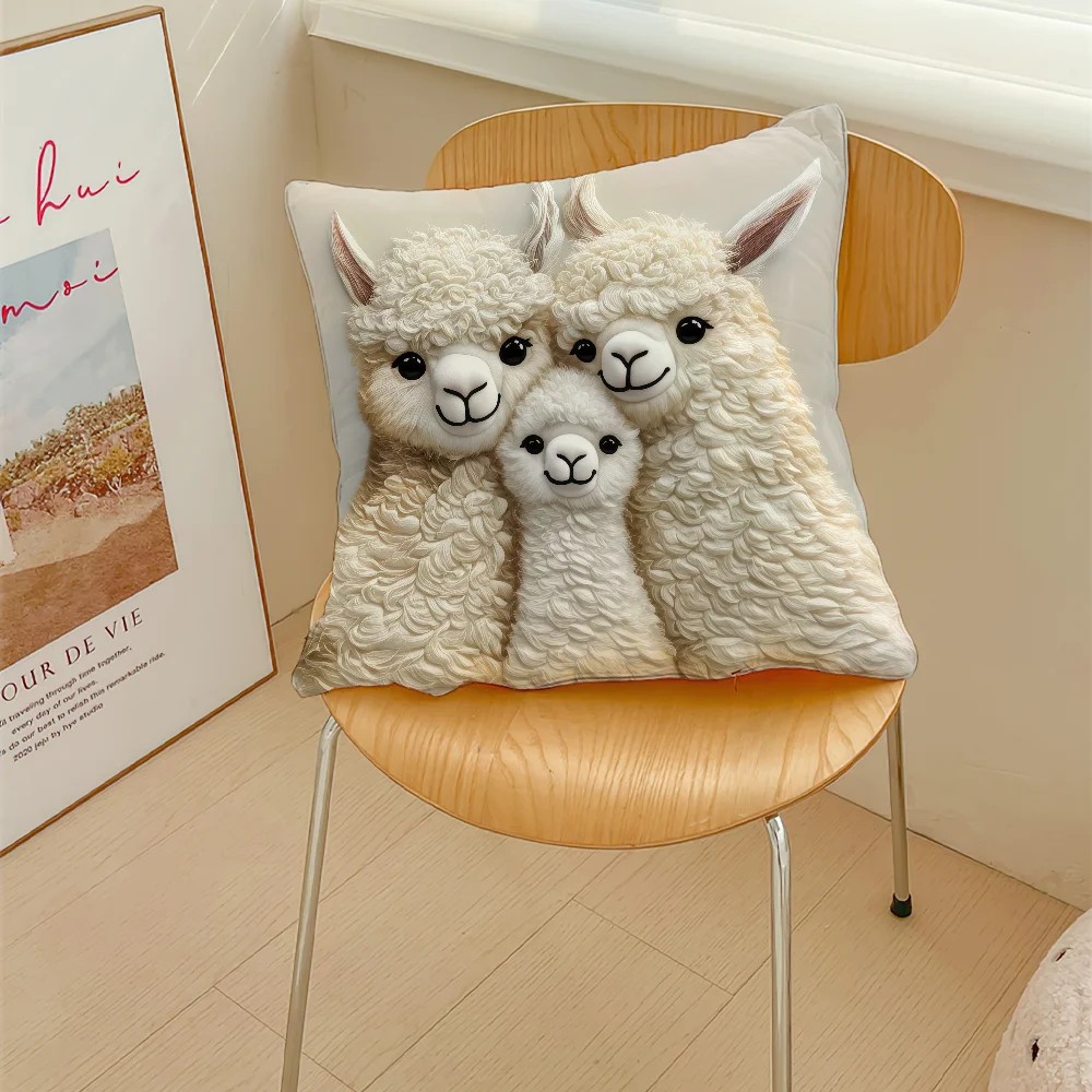 Cute Alpaca Family 2D cushion cover Pillow Case Plush Fabric Soft Double Sided Print Sofa Cushion Cover Throw Pillow Covers