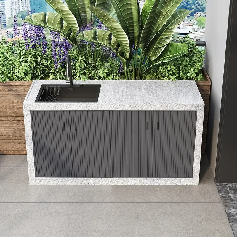 Outdoor Marble Stone Washbasin Left Sink for Patio Terrace Pool Basin with Cabinet Washing Machine Area Garden Decor