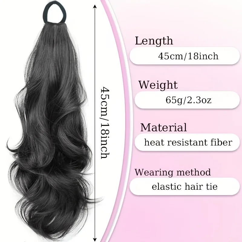 Long Wavy Ponytail Extension with Elastic Band, Synthetic Curly Wrap Around Ponytail Hairpiece, Women DailyParty HairAccessories - view 5