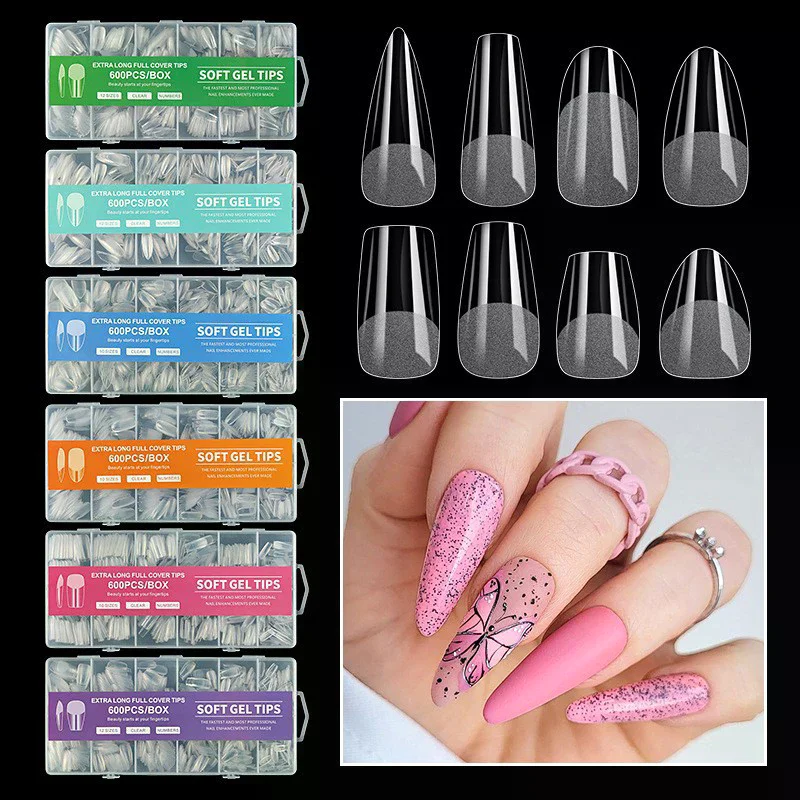 120/240/330/600 Pcs Soft Gel Nail Tips, Half Matte Clear Nail Tips Pre-shaped False Nail Tips For Nail Extension Manicure Tools