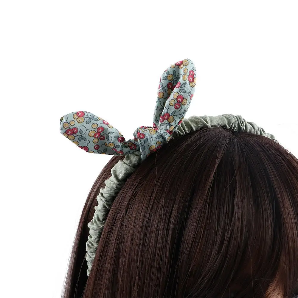 Lovely Cloth Girls Rabbit Ears Bowknot Headband Hair Accessories Hair Hoops Flowers Printed Hairband