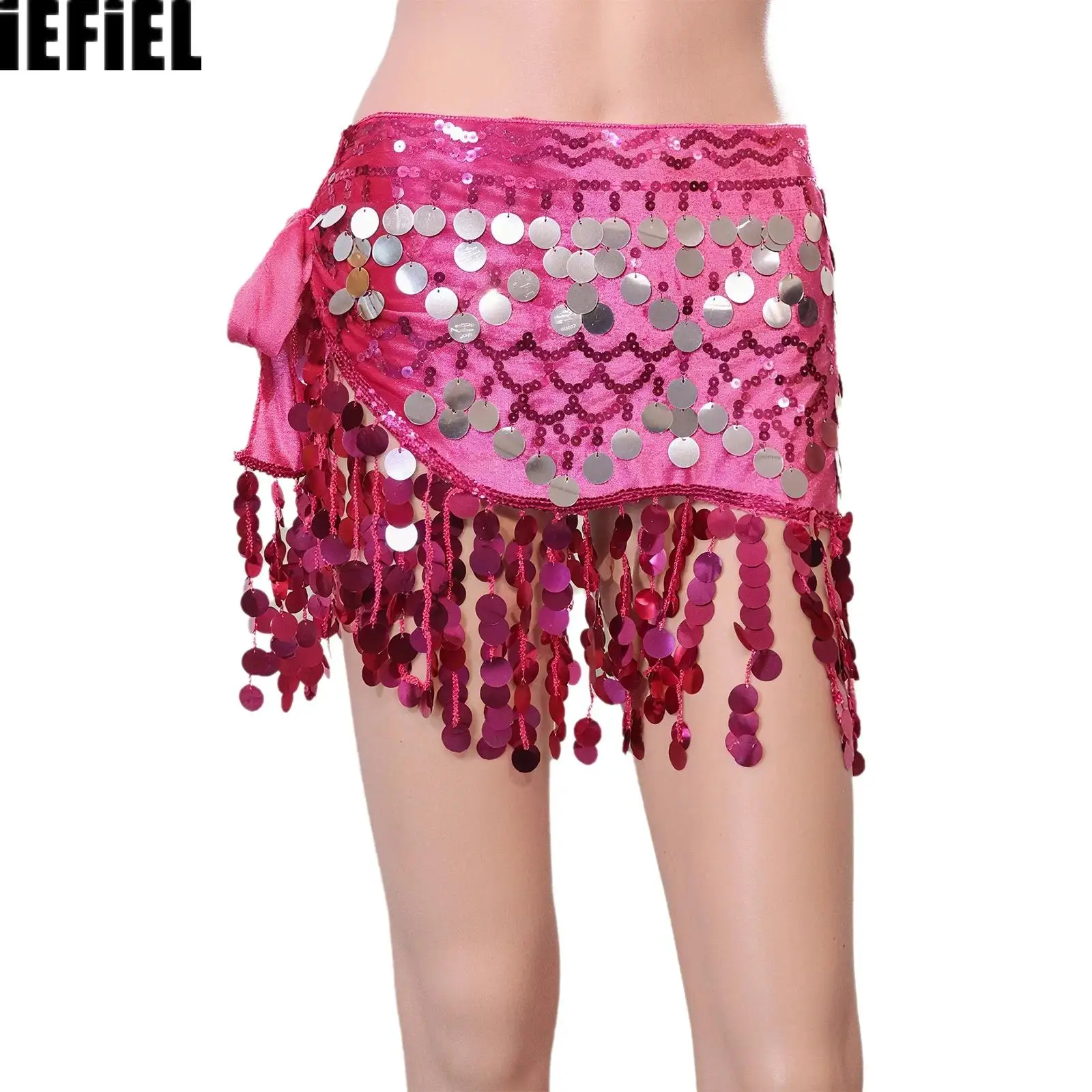 Jupes de danse du ventre pour femmes, écharpe de hanche, pompon rond à paillettes, jupe de taille à lacets, vêtements de danse pour spectacle sur scène