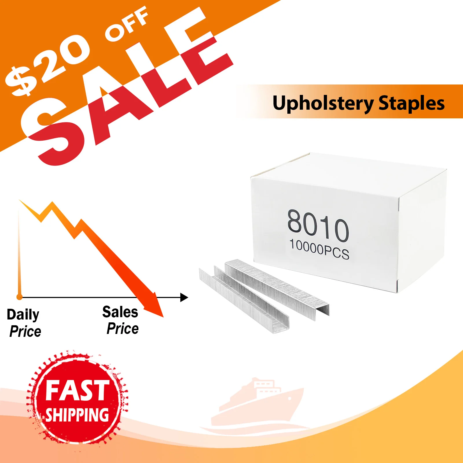 

8010 21 Gauge Galvanized Upholstery Staples, 80 Series 10mm Leg Length Fine Wire Staples for Air Stapler 10,000 Per Box (1 Box)