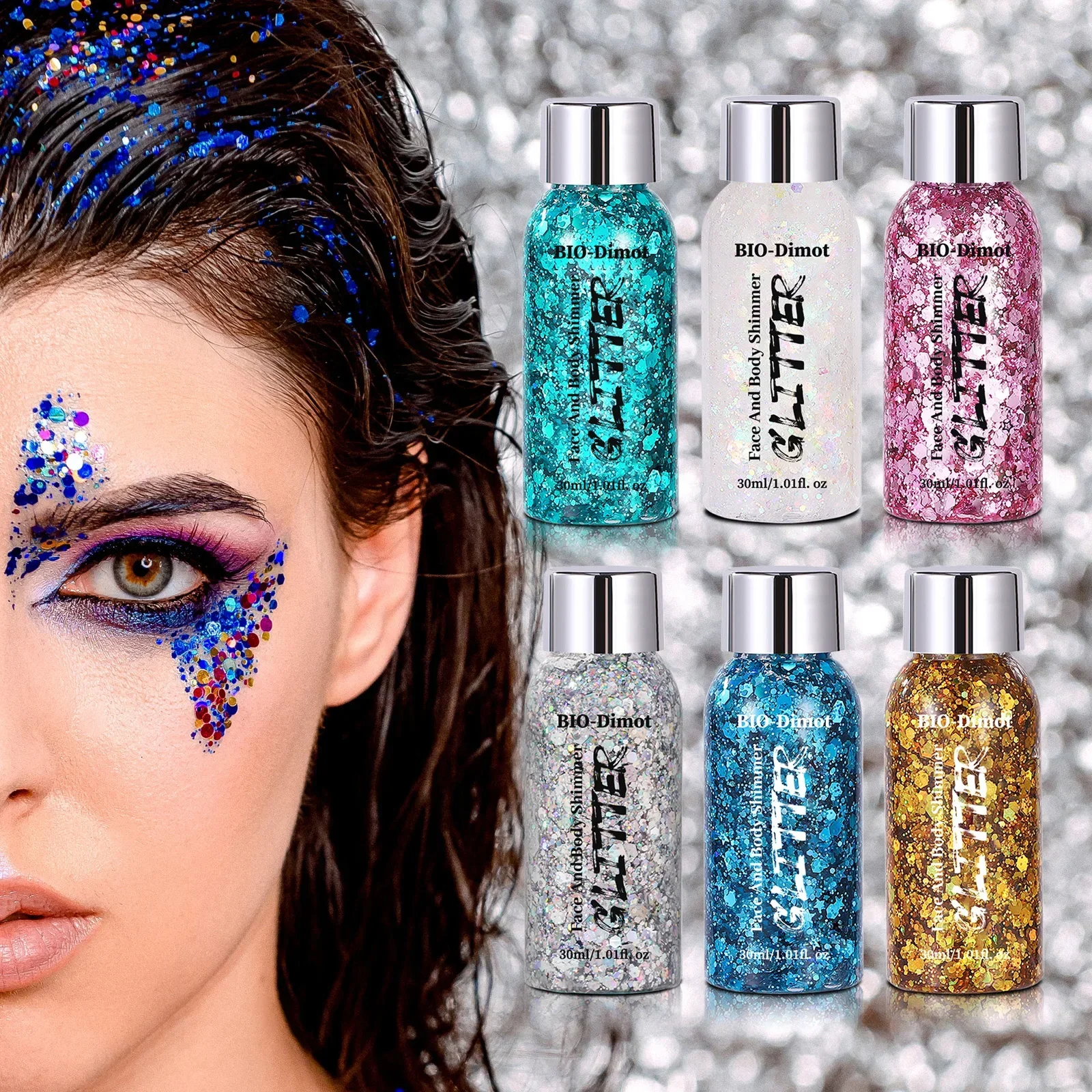 Glitter gel de longa duração espumante rosto corpo maquiagem para festival festa cosméticos cabelo olho glitter maquiagem conjunto ﻿