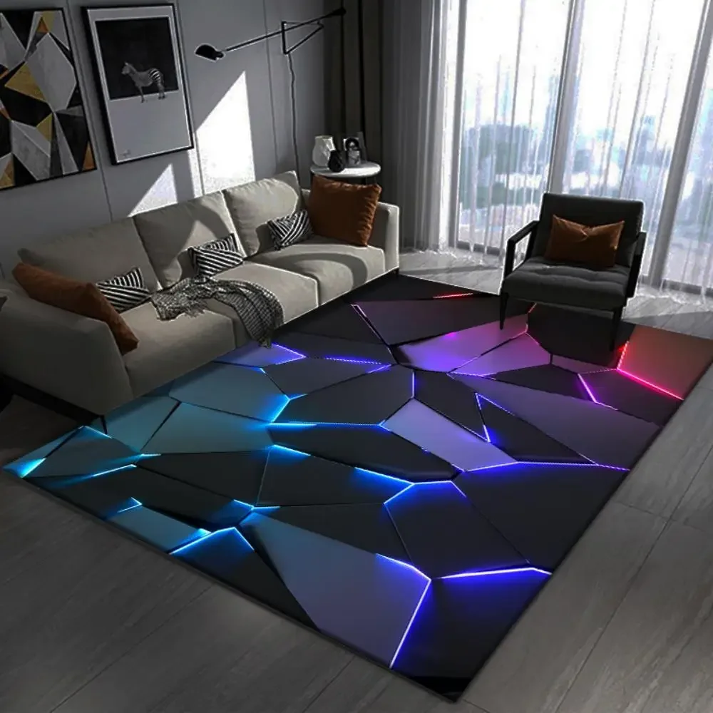 Neon Light Geometric Rug Living Room Game Room Carpet Modern Pattern Design Soft Durable Home Decor Futuristic Styles