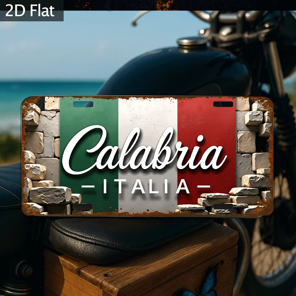 2D Flat - [Enable ] 2D Flat2D Retro Wall Decoration - 30.48X15.24 cm Italian Flag And Calabria Design Metal Decorative Sign, Ind