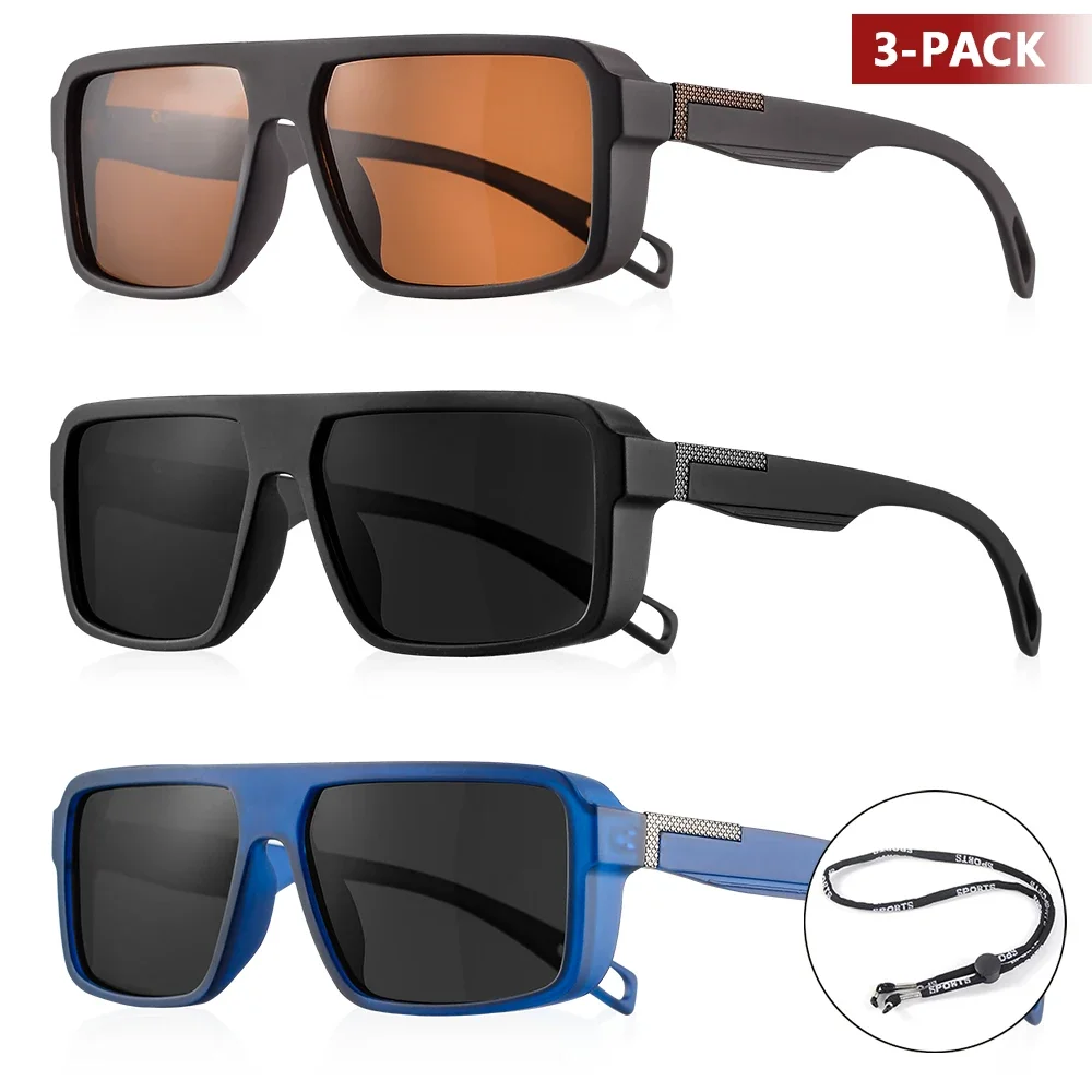 

3 Pieces Outdoor Polarized Sunglasses Men Women Fashion Sport Fishing Sun Glasses Male Square Driving Shades UV400
