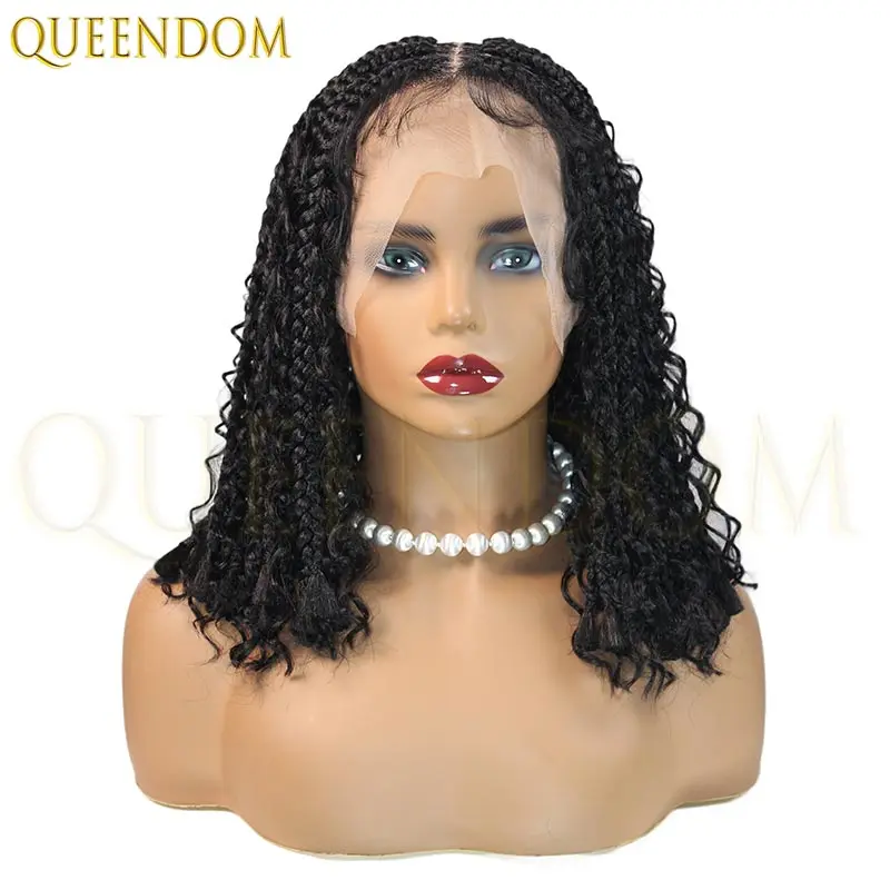 

12-дюймовые короткие богемные косички в стиле бохо, плетеный парик, полный кружевной парик в стиле бохо, синтетические вьющиеся волосы с детскими волосами для чернокожих женщин