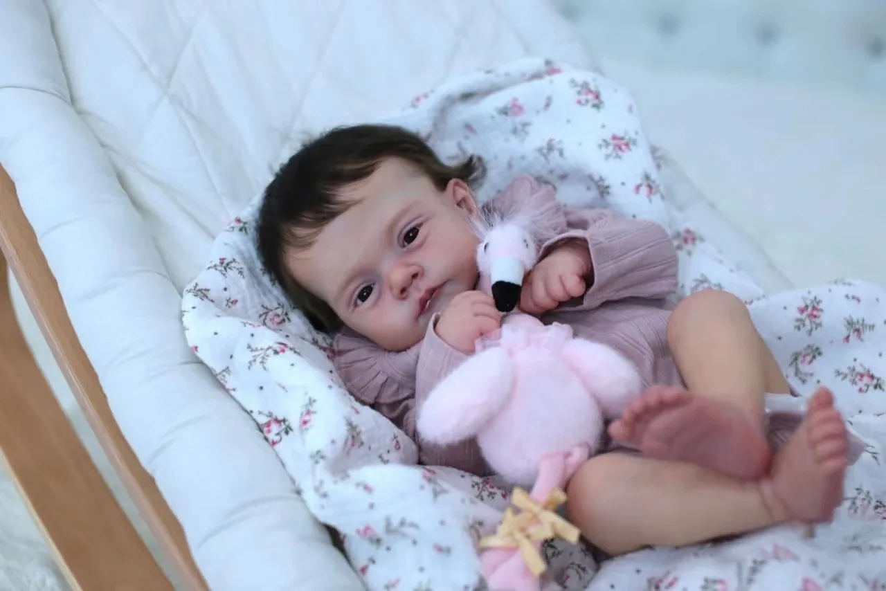 

45CM Lily Soft Cotton Body Lifelike Reborn Baby Doll Multiple Layers Painting 3D Skin Visible Veins Hand Rooted Hair Collectible