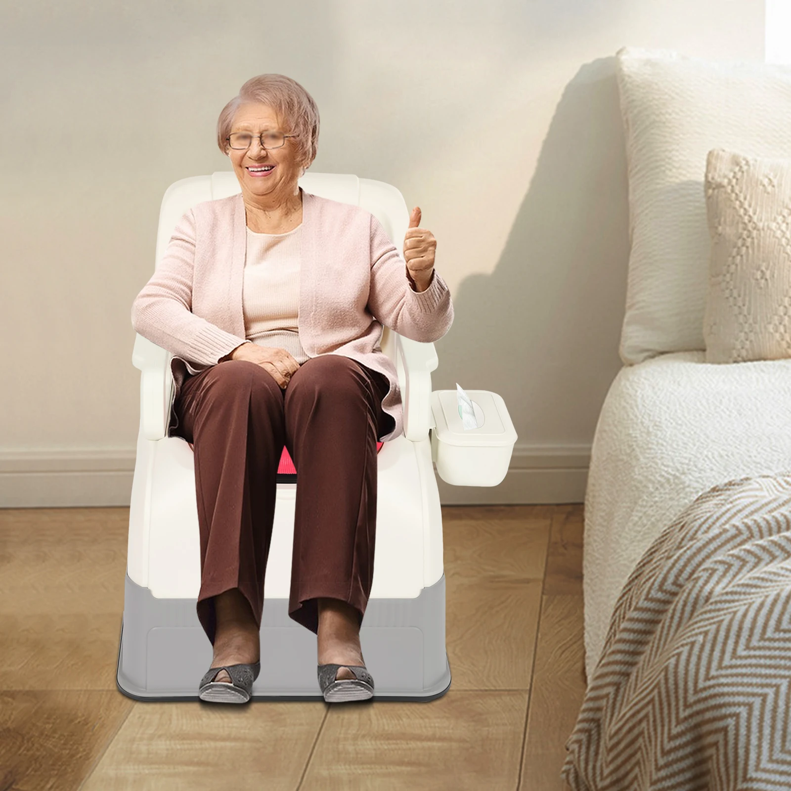 Portable Commode Chair Bedside Toilet 220lbs Load with Armrests 2 Lids for Elderly Pregnant Women Patients Mobility Aid Medical