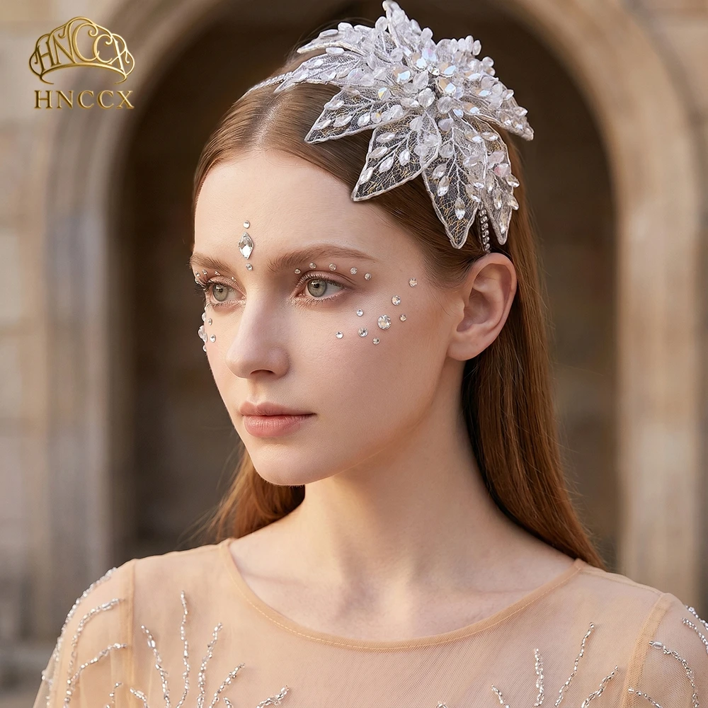 HNCCX AB Clear Crystal Mesh Leaf Bride Headband Handmade Wire Floral Hair Tiara Bride Wedding Party Hair Accessories HP1025