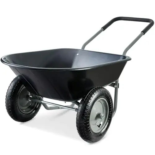 Dual-Wheel Home Utility Yard Wheelbarrow Garden Cart w/Built-in Stand for Lawn, Gardening, Construction - Black