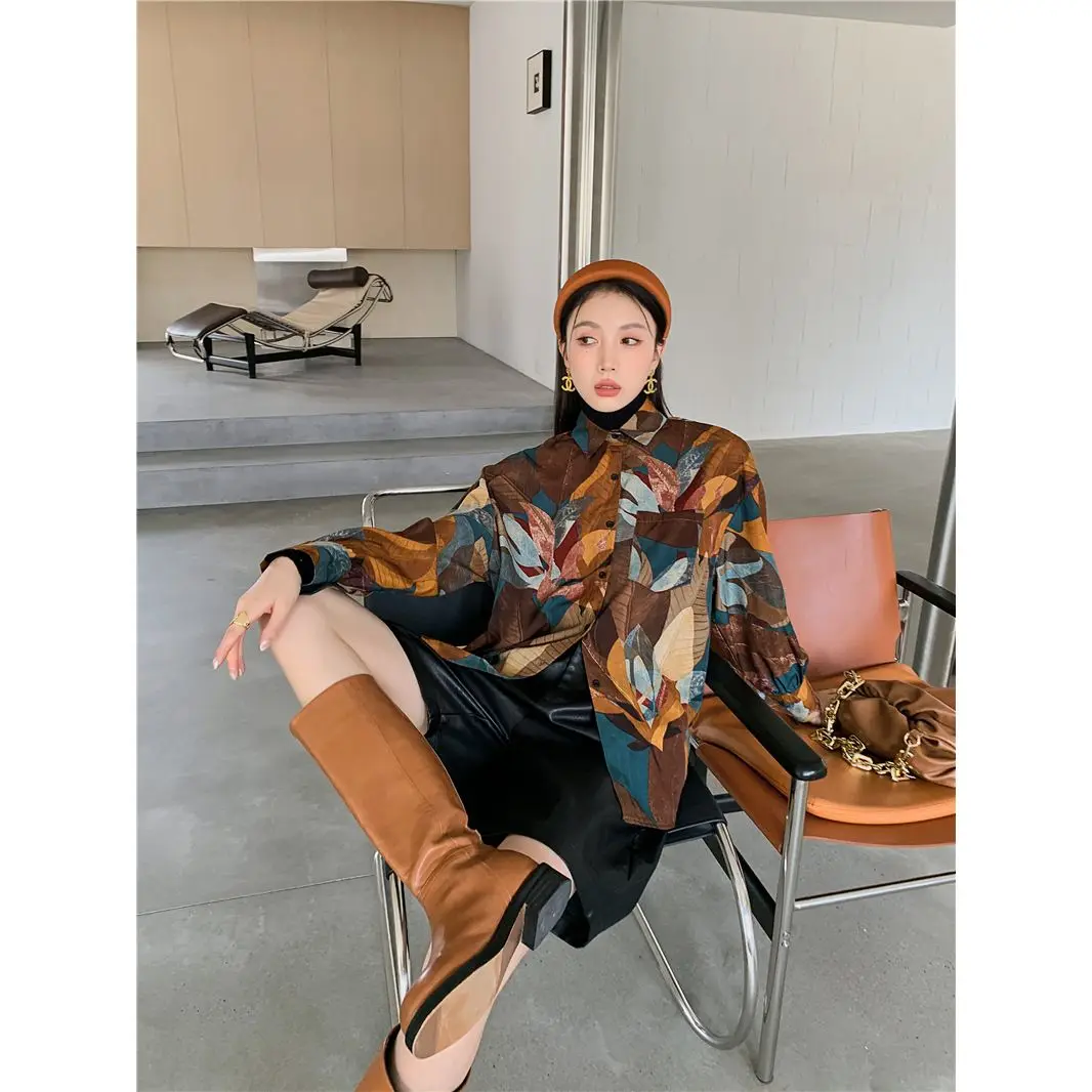 Stacking 90S Vintage Casual Contrasting Colors All-match Loose Long Sleeved Women Hong Kong Flavor New Spring Streetwear Tops