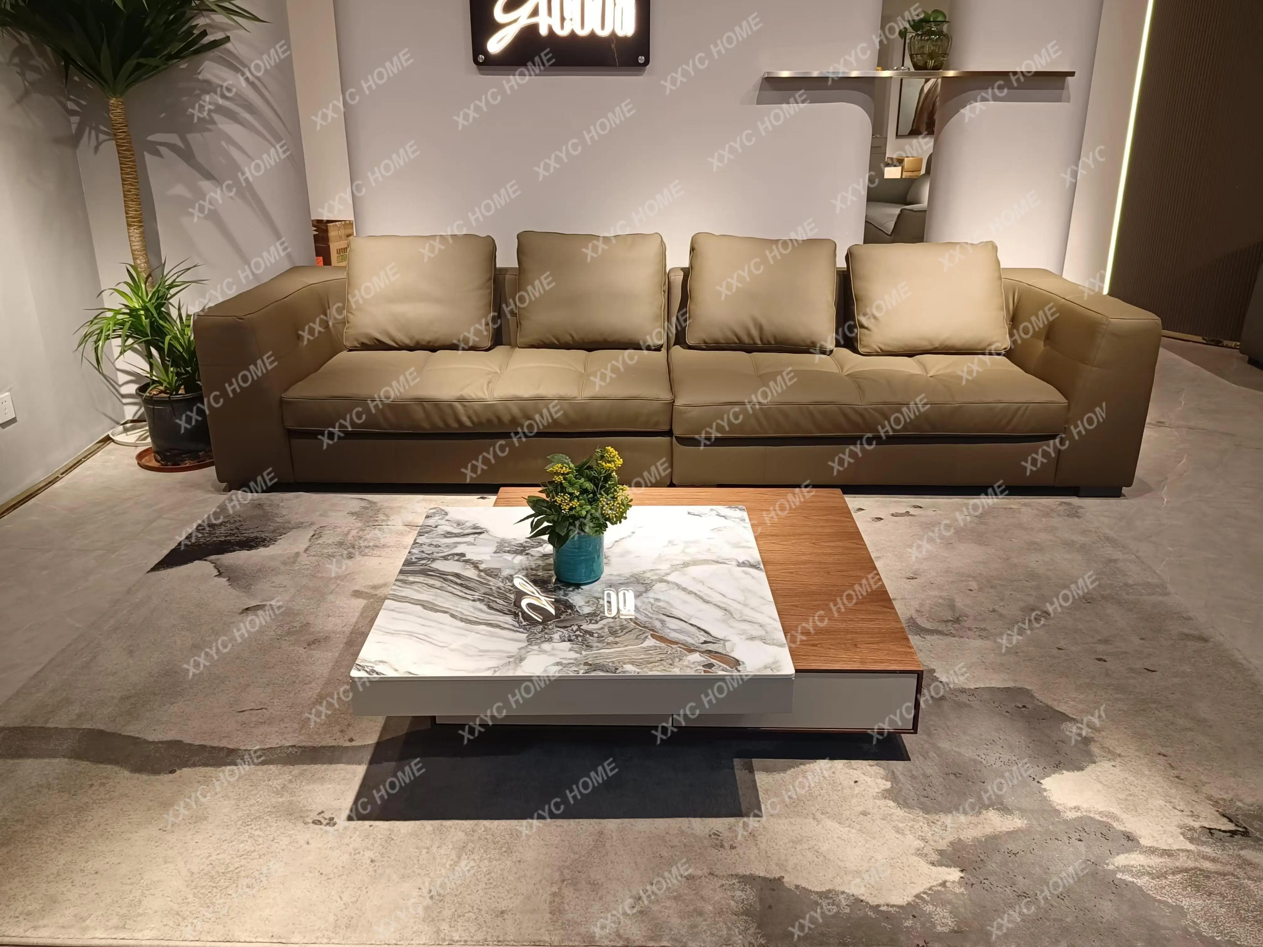 minimalist square rotating rock slab coffee table simple high-end living room household storage