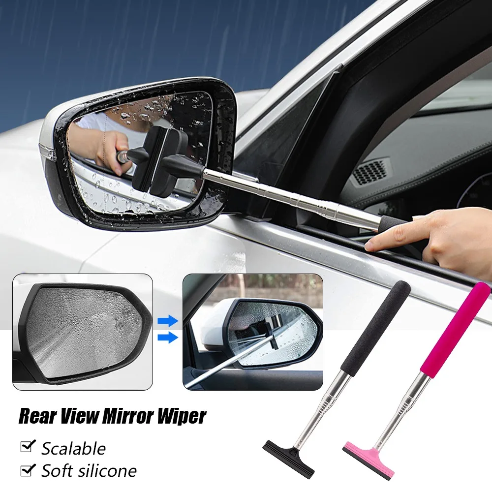 Portable Rearview Mirror Wiper for Cars Anti-Fogging Extendable Handle Scraper Water Clearner Anti-Raining Scratch Cleaner Car A