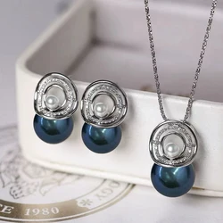 MeiBaPJ 10-11mm Natural Round Pearls Fashion Jewelry Set 925 Silver Pendant Necklace Earrings Fine Wedding Jewelry for Women