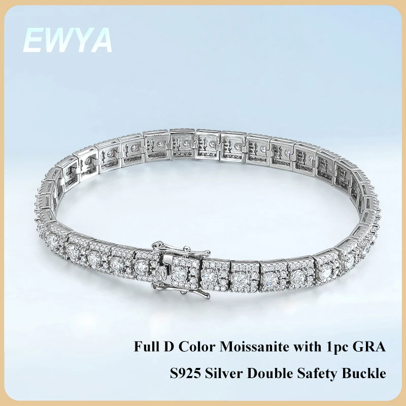 

EWYA Luxury GRA Certified Full Moissanite Diamond Tennis Bracelet D Color For Woman Man 925 Couple Chain Bracelets Bangle Gift
