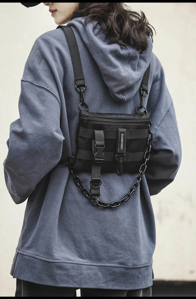 Funktionale Taktische Brusttasche für Unisex, Modische Hip-Hop-Weste, Streetwear-Tasche, Hüfttasche für Damen, Schwarze Wild-Brusttasche – Detail 19