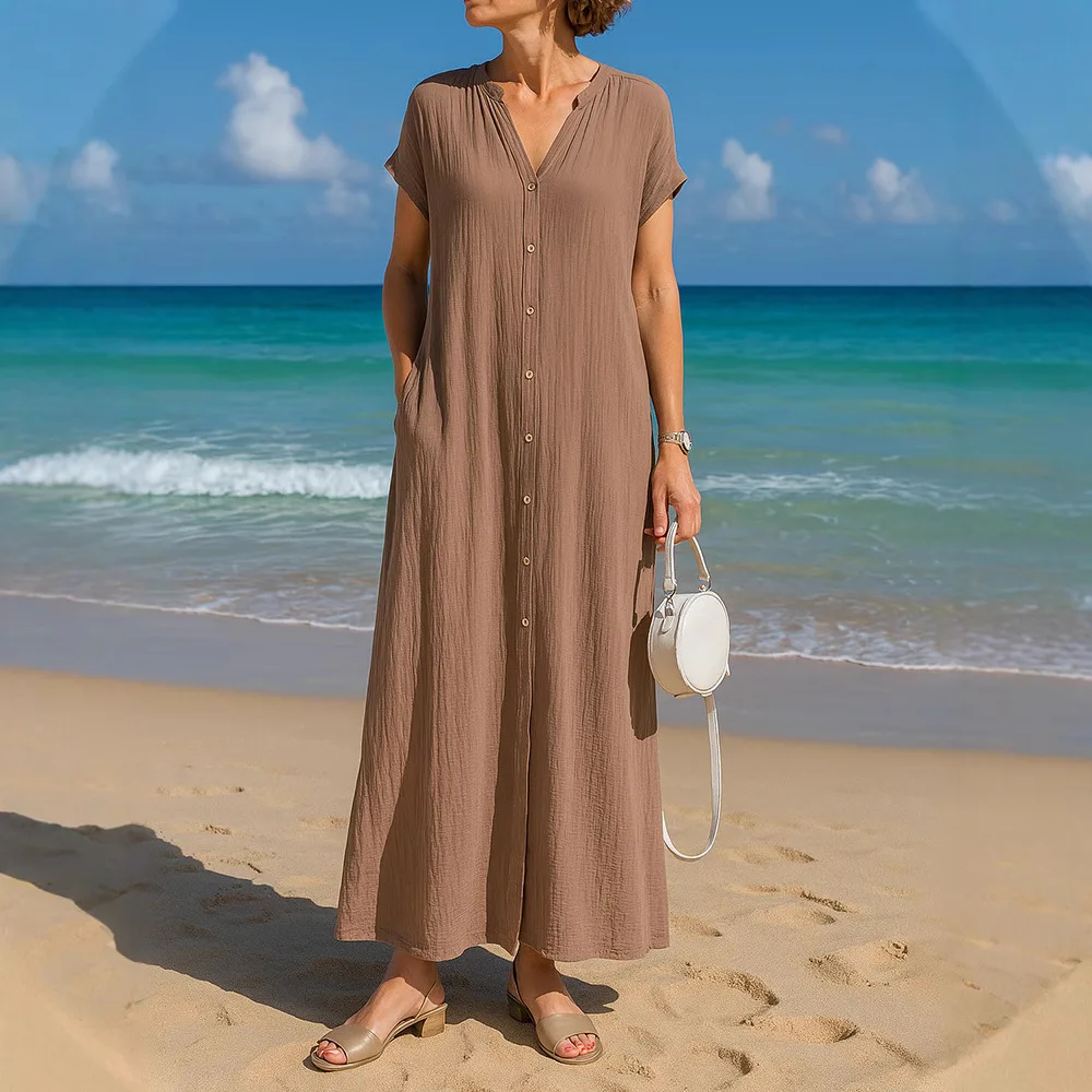 Vestidos de manga curta feminina verão moda solta encaixe camisa vestido longo para mulher sexy vestido playa elegante