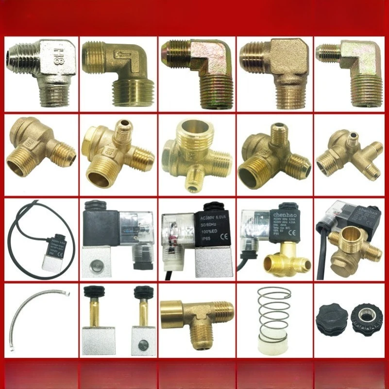 10 Air Compressor Accessories One-way Valve Two or Four-way Double-head Solenoid Hose Elbow Core Sealing Ring Seat Screw