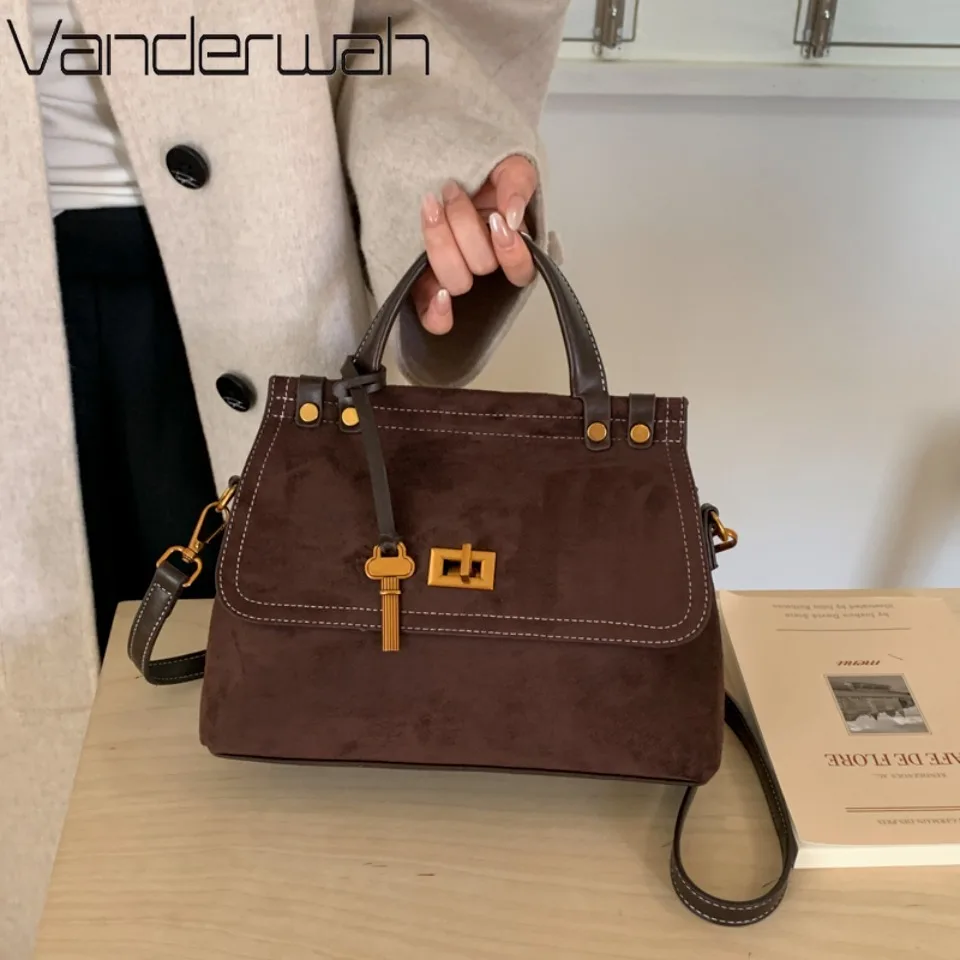 

High Quality Retro Shoulder Crossbody Bag Bags for Women Winter New Luxury Flap Shape PU Suede Top-handle Designer Handbags