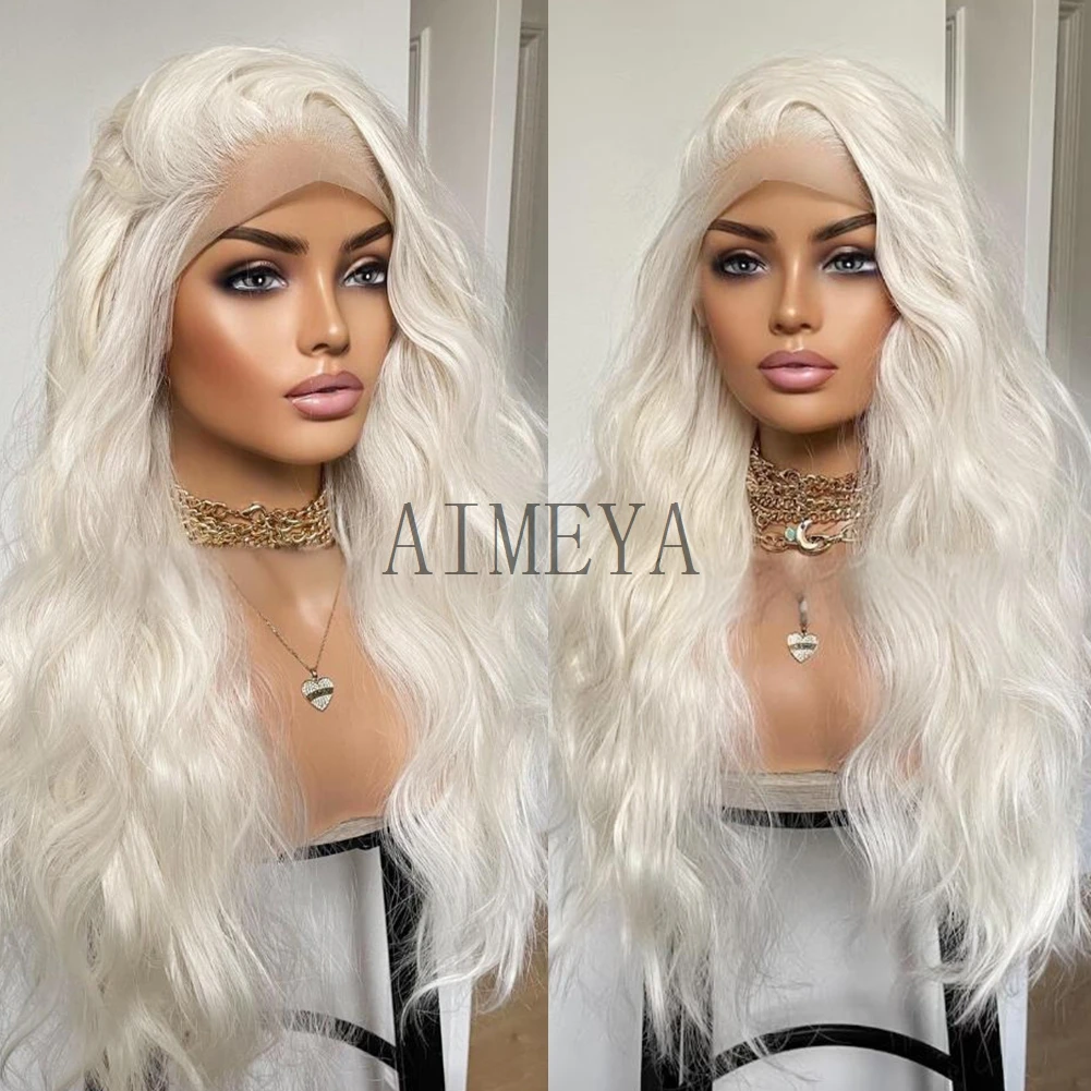 

AIMEYA синтетические кружевные парики для женщин, длинные волнистые синтетические кружевные парики, платиновый блондин, кружевной парик, косплей # 60-Блондинка парик Синтетические парики