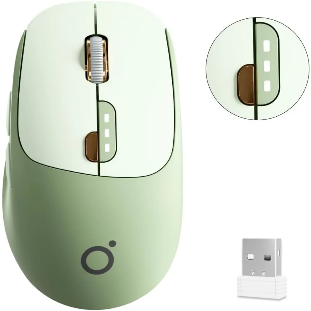 Dual-Mode Wireless Mouse, Battery Indicator, Silent Rechargeable, 1600 DPI, Privacy, Portable for Laptop/PC/Mac - Green