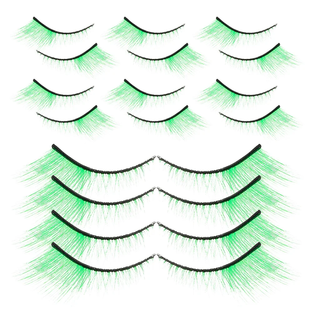 10쌍 그린 인조 속눈썹 드라마틱한 위스피 스트립 속눈썹 무대 메이크업 성 패트릭 데이 파티 코스프레 할로윈 속눈썹