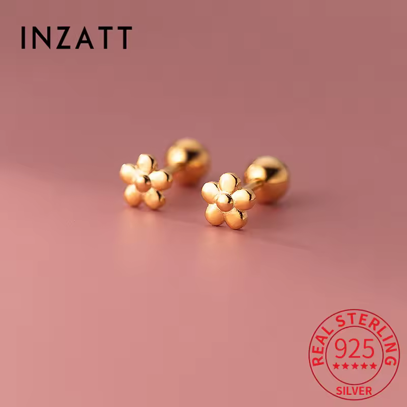 עגילי חרוז פרח מכסף 925 אמיתי INZATT בציפוי זהב 18K לנשים, תכשיטים מינימליסטיים ומגניבים למסיבות