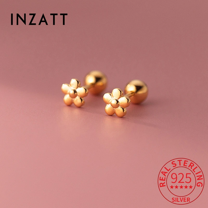 INZATT Real 925 Sterling Silver 18K Gold Flower Bead Stud Earrings For Women Party Trendy Fine Jewelry Minimalist Accessories